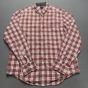 J Crew Shirt Mens Large Red Navy Tartan Plaid‎ Button Down Long Sleeve Cotton
